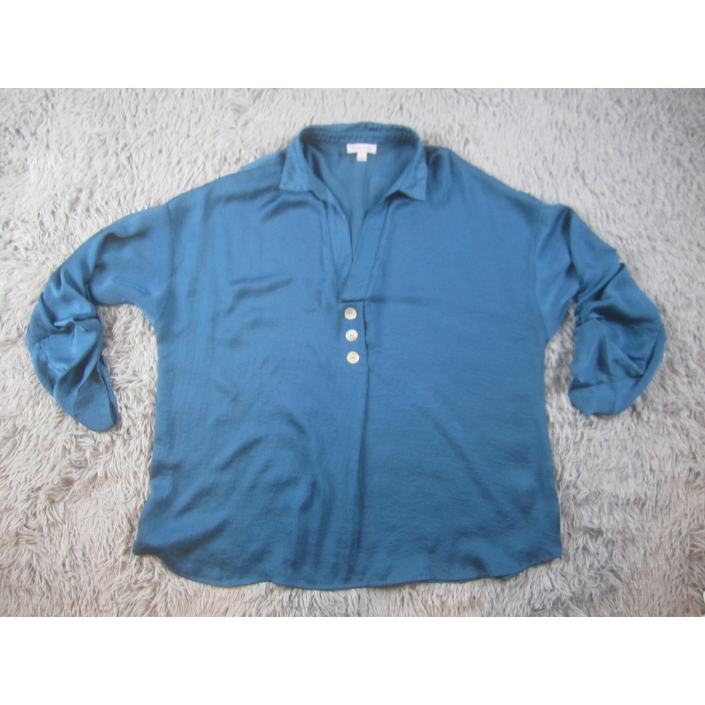 floral &‎ ivy Shirt Womens Large Blue Popover Henley Long Sleeve Blouse V Neck